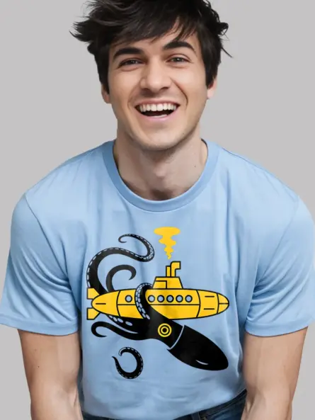 light blue lifestyle shot squid sub battle nautical squid submarine t-shirt