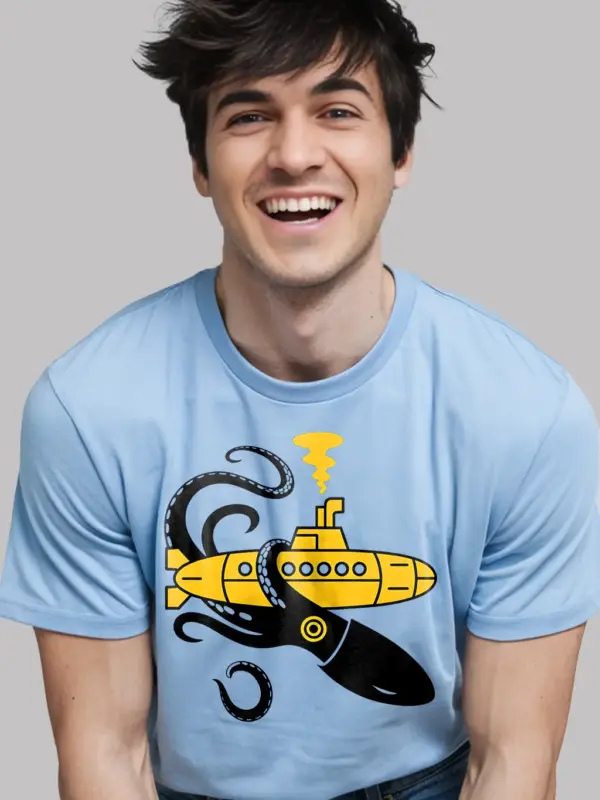 light blue lifestyle shot squid sub battle nautical squid submarine t-shirt