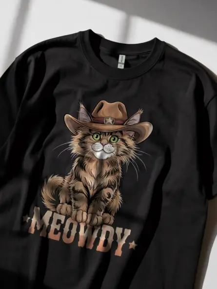 Maine coon cat meowdy shirt in black – cowboy cat lover tee
