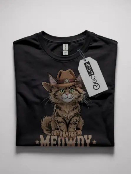 Maine coon cat meowdy shirt in black – cowboy cat lover tee