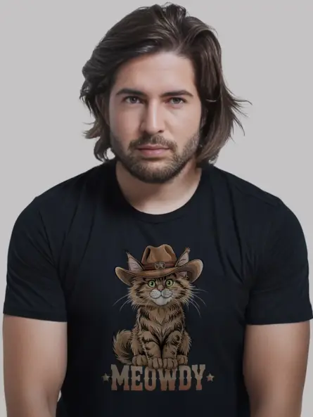 Maine coon cat meowdy shirt in black – cowboy cat lover tee