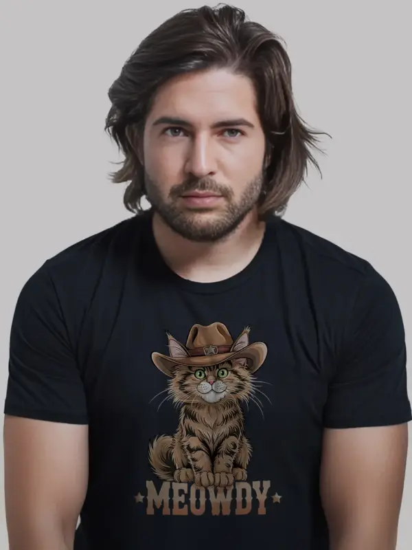 Maine coon cat meowdy shirt in black – cowboy cat lover tee