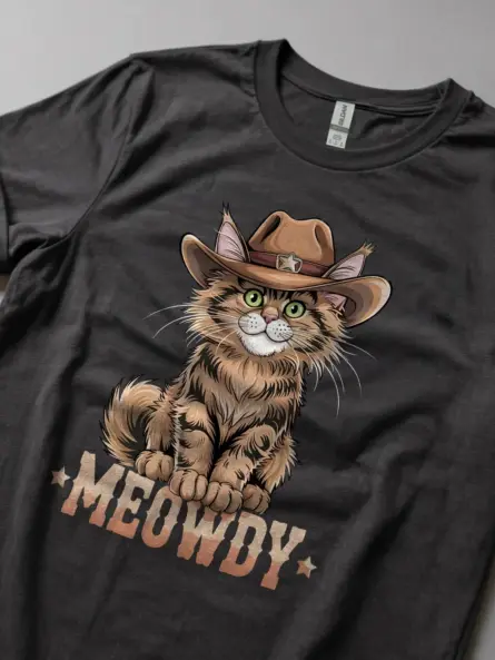 Dark heather maine coon cat meowdy shirt – cute cowboy cat t-shirt