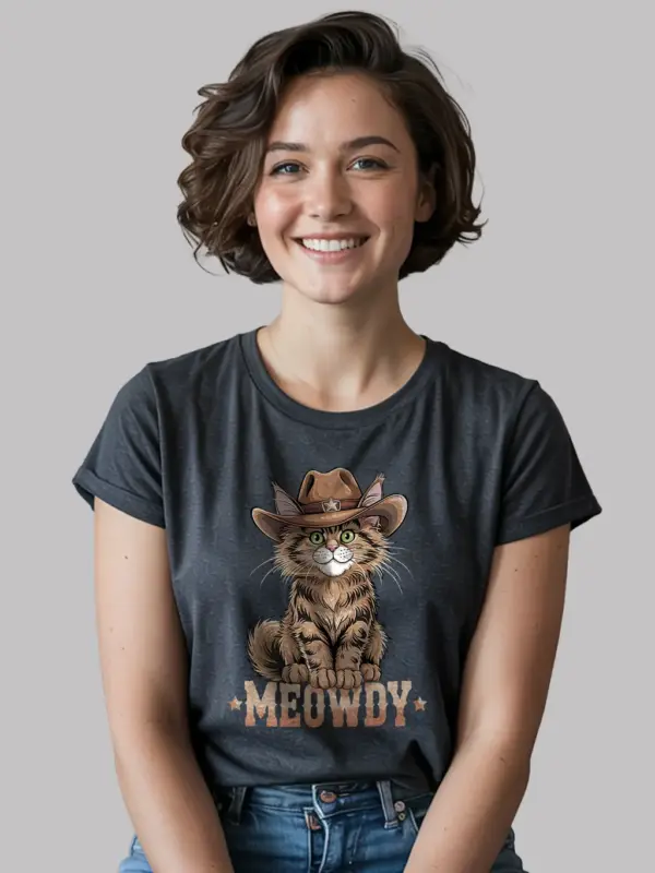 Dark heather maine coon cat meowdy shirt – cute cowboy cat t-shirt