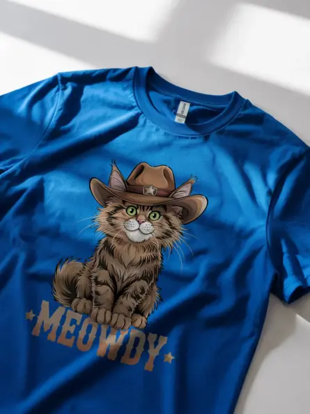 Royal blue maine coon cat meowdy shirt – western texas meme tee