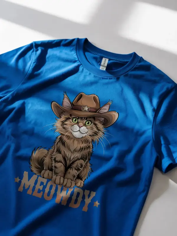 Royal blue maine coon cat meowdy shirt – western texas meme tee