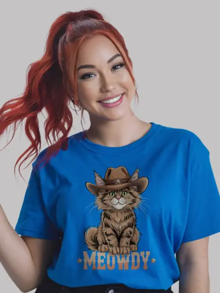 Royal blue maine coon cat meowdy shirt – western texas meme tee