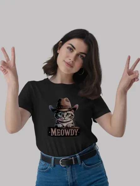 Manx cat meowdy shirt in black – cowboy cat lover tee