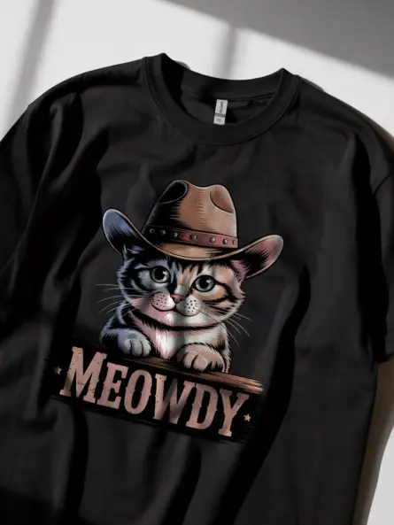 Manx cat meowdy shirt in black – cowboy cat lover tee