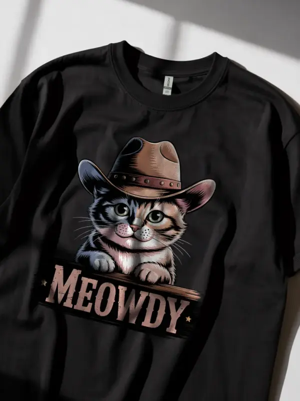 Manx cat meowdy shirt in black – cowboy cat lover tee