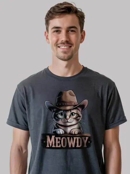 Dark heather manx cat meowdy shirt – cute cowboy cat t-shirt
