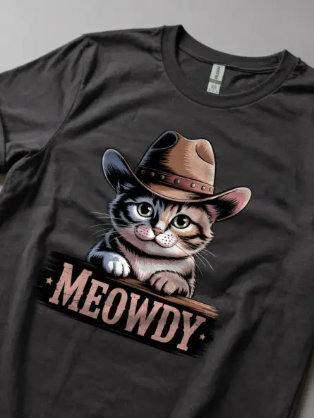 Dark heather manx cat meowdy shirt – cute cowboy cat t-shirt