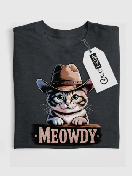 Dark heather manx cat meowdy shirt – cute cowboy cat t-shirt