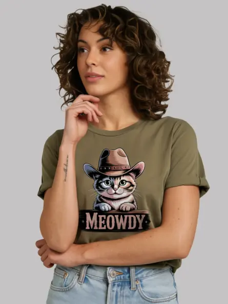 Military green manx cat meowdy shirt – western texas meme tee