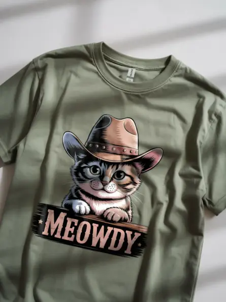 Military green manx cat meowdy shirt – western texas meme tee