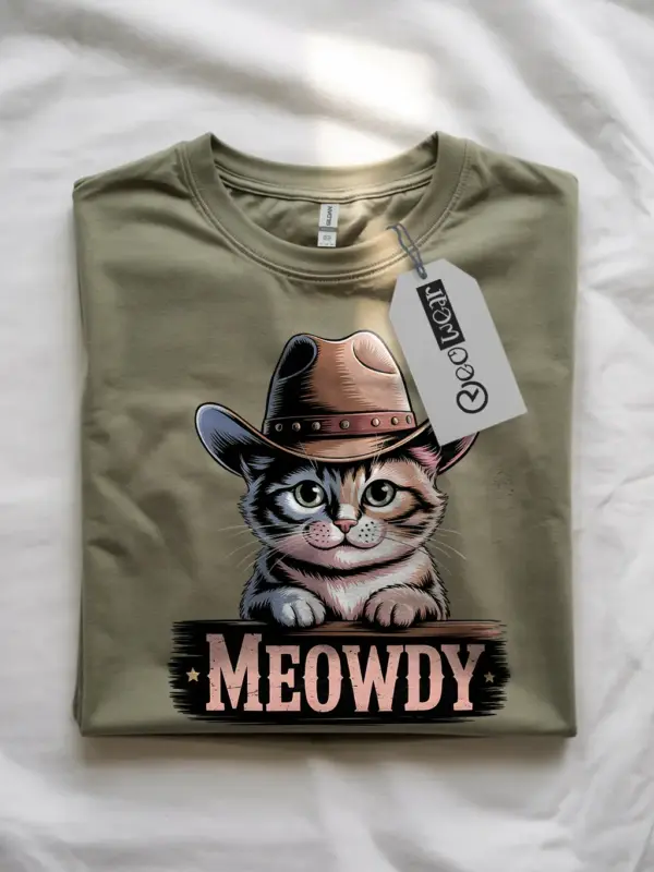 Military green manx cat meowdy shirt – western texas meme tee