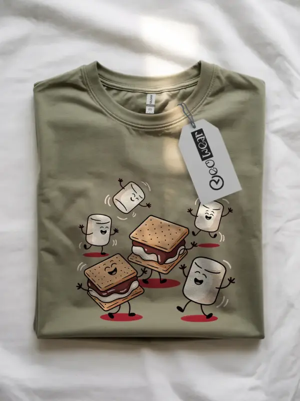Military green front view of how s’mores are made t-shirt – cute marshmallow and chocolate camp tee for foodies