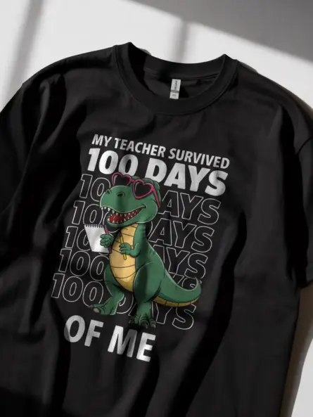 My teacher survived 100 days dinosaur shirt in black – funny 100th day student tee