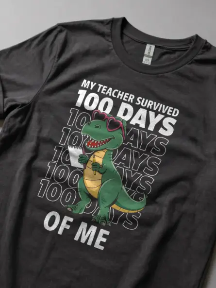 Dark heather dinosaur 100 days shirt – teacher gift tee