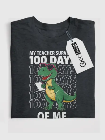 Dark heather dinosaur 100 days shirt – teacher gift tee