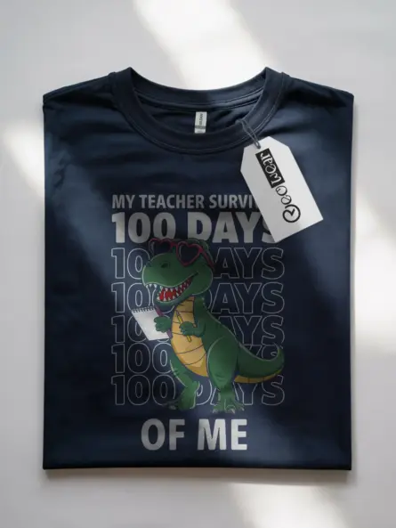 Navy dinosaur school shirt – 100th day funny student tee