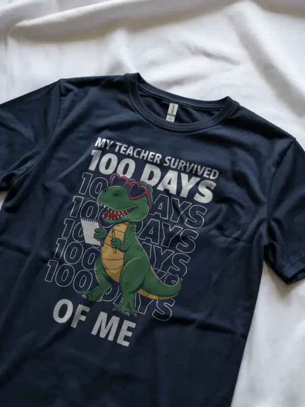 Navy dinosaur school shirt – 100th day funny student tee