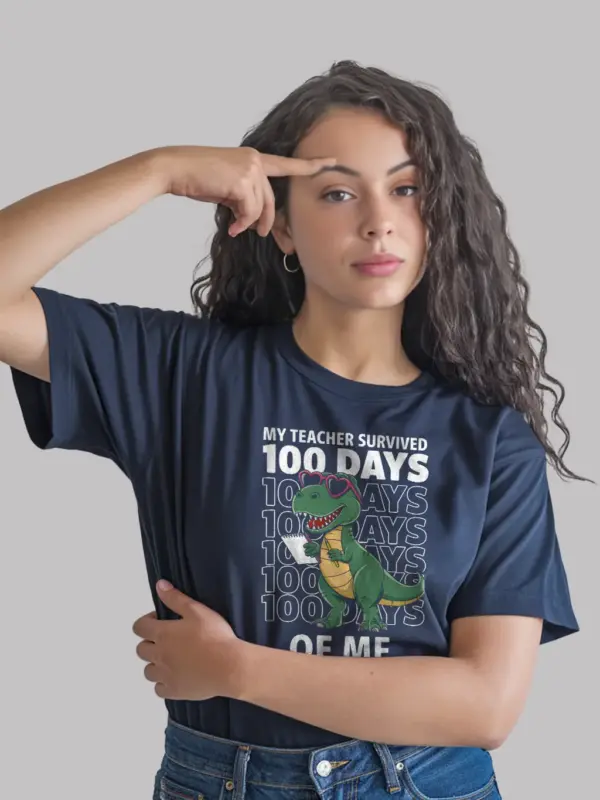 Navy dinosaur school shirt – 100th day funny student tee