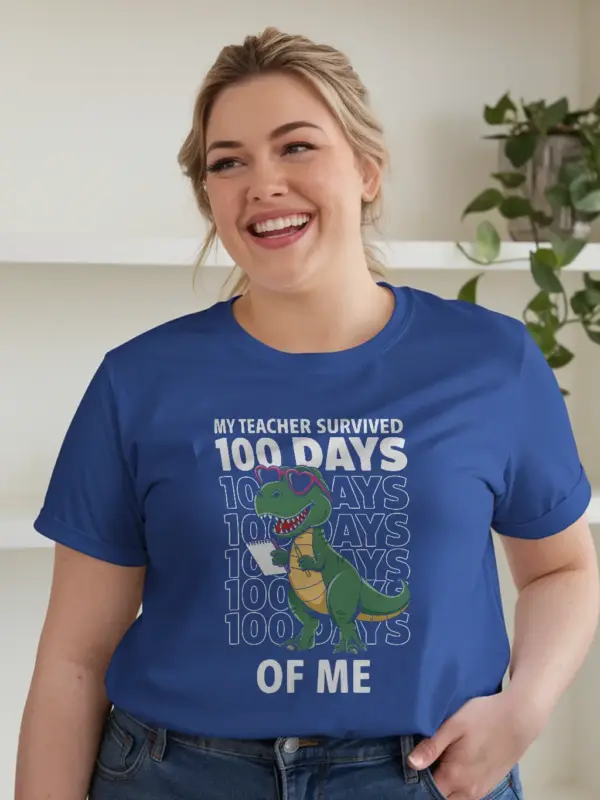Royal blue 100 days dinosaur shirt – teacher celebration shirt