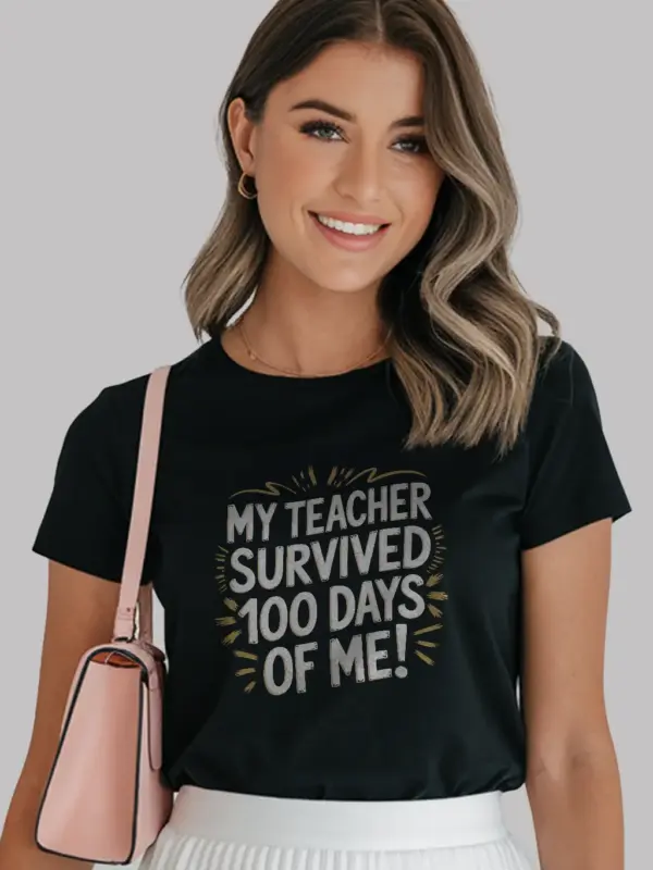 My teacher survived 100 days of me shirt in black – funny teacher gift tee