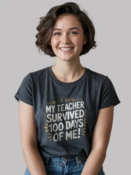 Dark heather teacher 100 days shirt – sarcastic school milestone tee