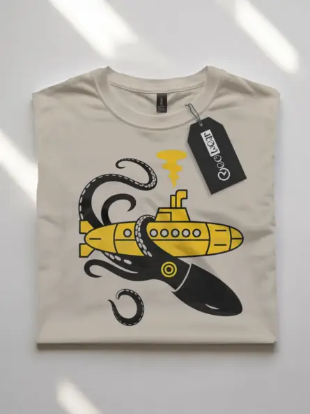 natural flatlay front view squid sub battle nautical squid submarine t-shirt