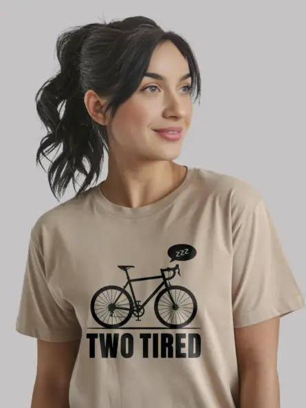 natural view two tired funny cycling pun t-shirt