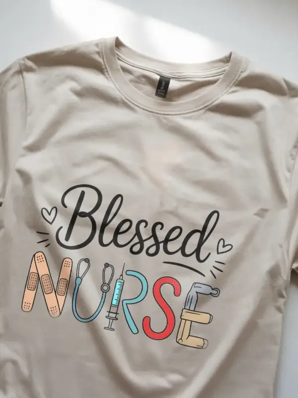 Natural Blessed Nurse Shirt with Syringe and Stethoscope