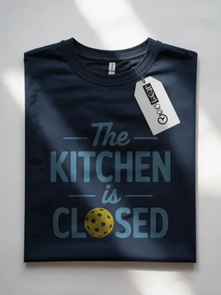 Navy Funny Kitchen Is Closed Pickleball Shirt front view