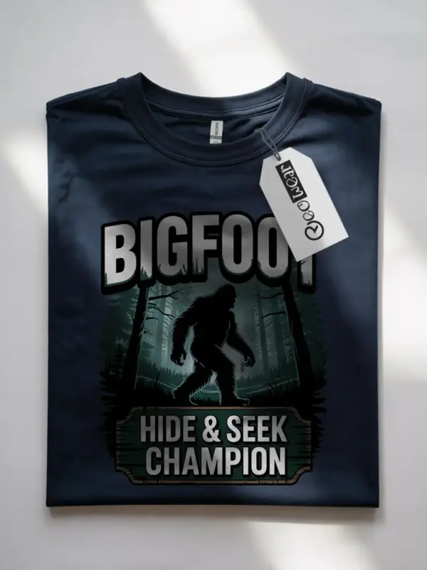 Navy Bigfoot motivational t-shirt woodland inspiration front view