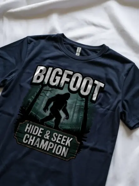 Navy Bigfoot motivational t-shirt outdoor encouragement side view