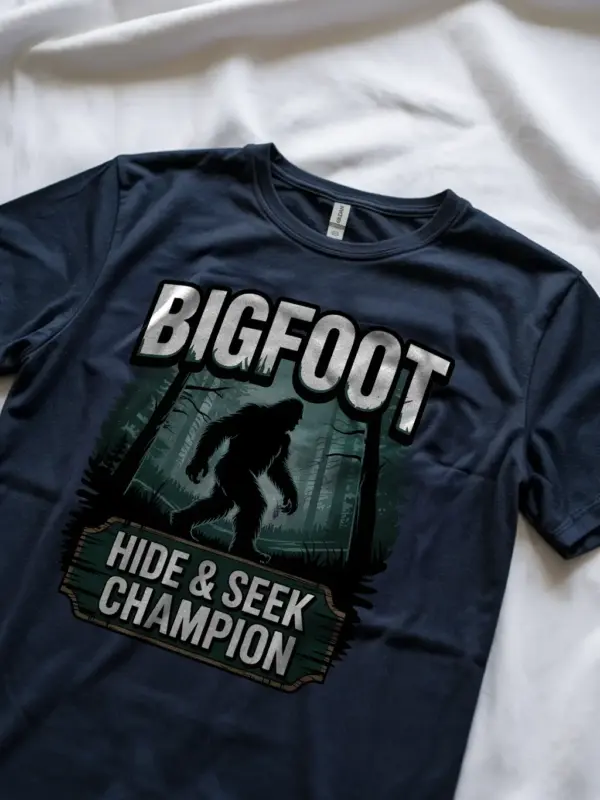 Navy Bigfoot motivational t-shirt outdoor encouragement side view