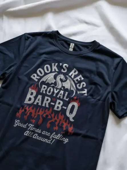 Navy House of the Dragon BBQ T-Shirt medieval fantasy bbq shirt with dragon design side view