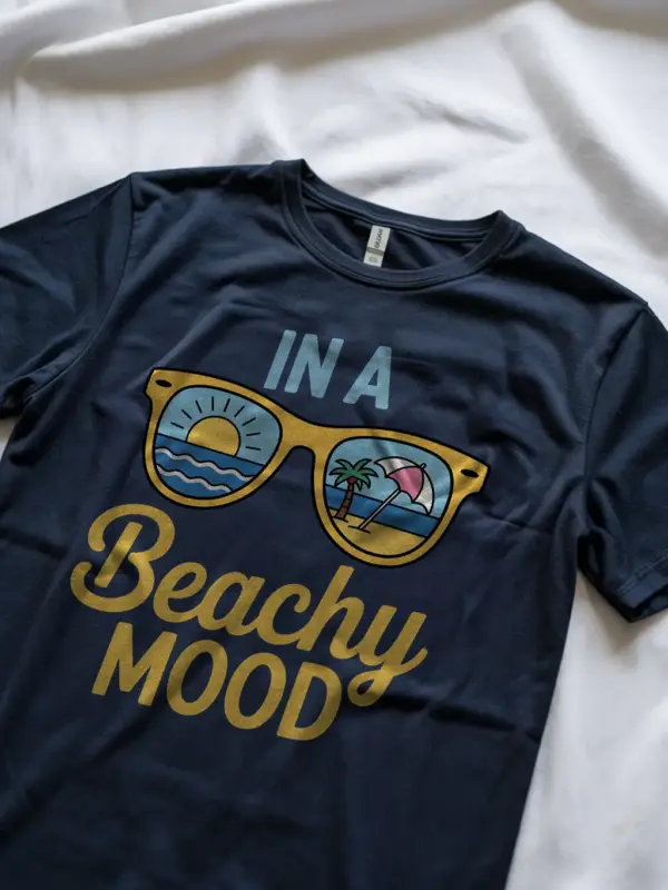 Navy of beachy mood t-shirt – vacation sunglasses t-shirt for women with palm tree print