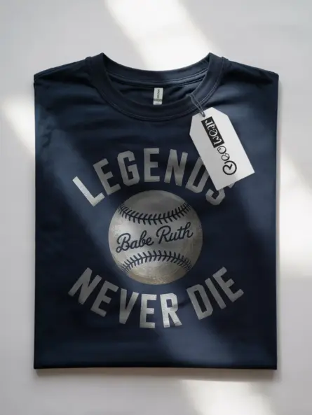 Navy Legends Never Die Baseball T-Shirt retro baseball legends t-shirt for collectors front view