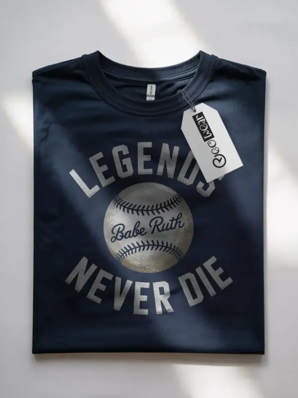Navy Legends Never Die Baseball T-Shirt retro baseball legends t-shirt for collectors front view