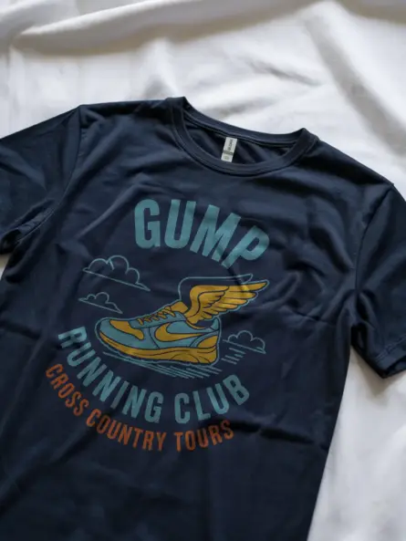 Navy Forrest Gump Running Club T-Shirt winged shoe graphic t-shirt