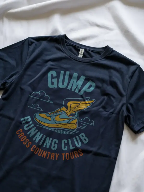 Navy Forrest Gump Running Club T-Shirt winged shoe graphic t-shirt