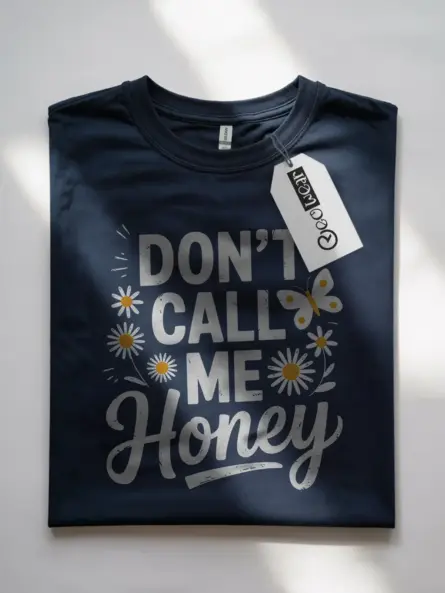 Navy front view feminist don't call me honey t shirt empowerment print