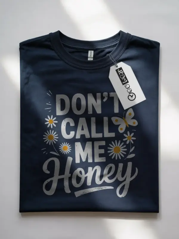 Navy front view feminist don't call me honey t shirt empowerment print