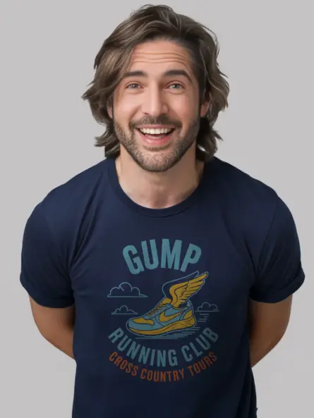 Navy Forrest Gump Running Club T-Shirt buy gump cross country tours t-shirt online front view