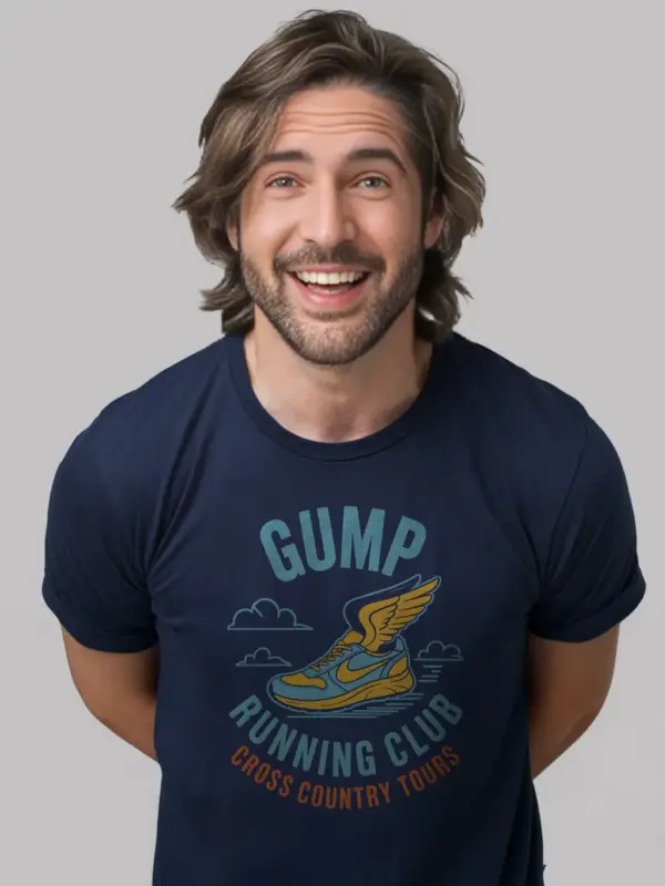 Navy Forrest Gump Running Club T-Shirt buy gump cross country tours t-shirt online front view