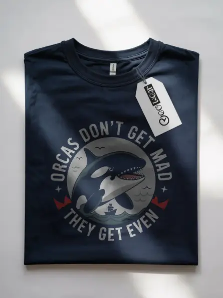 Navy lifestyle image orcas don’t get mad funny orca whale t-shirt