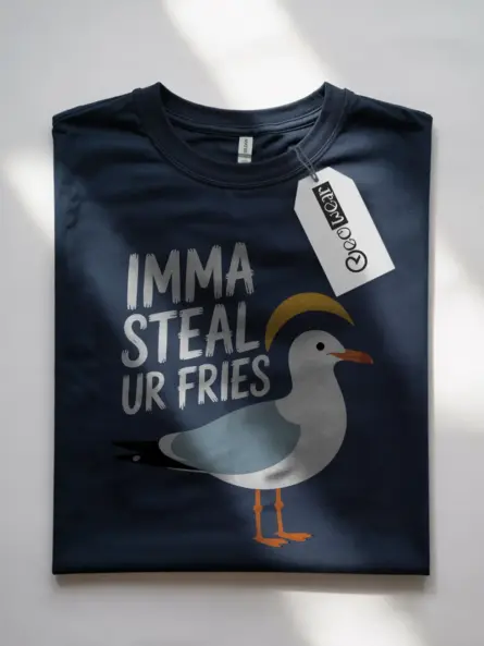 Dark heather front view funny seagull t-shirt cute animal pun t-shirt for summer
