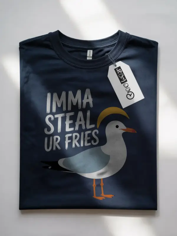 Dark heather front view funny seagull t-shirt cute animal pun t-shirt for summer